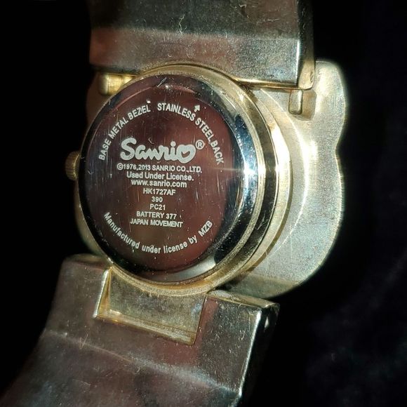 SANRIO HK1727J Hello Kitty Hidden Watch Goldtone Black Roses Bangle Bracelet - Picture 6 of 8